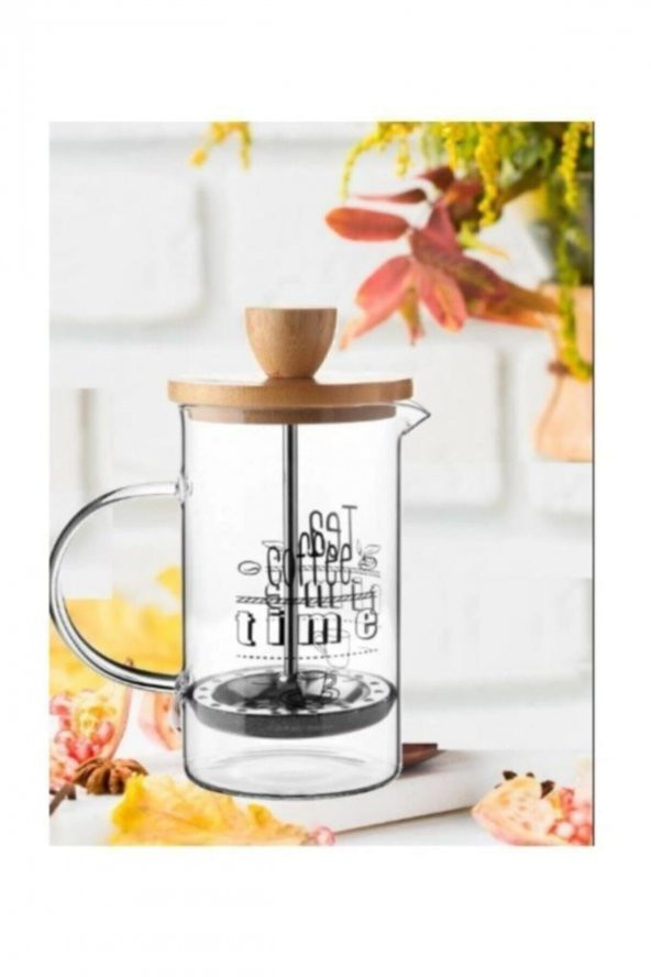 Bambu Kapaklı Borasilikat Cam 600 Ml Desenli French Press /600ml ürün görseli 1