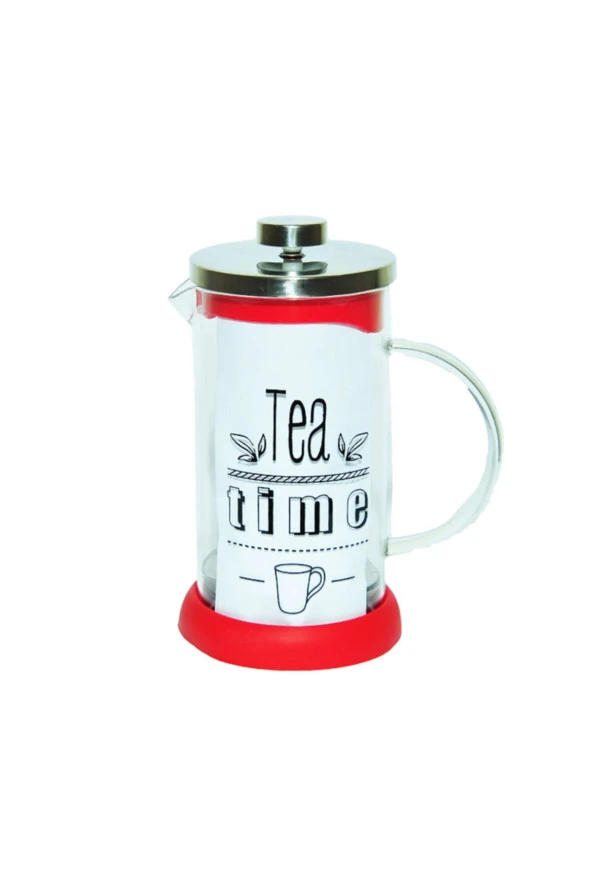 Kırmızı  French Press Bitki Çayı Cam Demliği 600 Ml ürün görseli 1