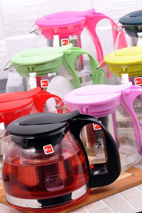 1250 ml Süzgeçli Cam Demlik Asorti ürün görseli 1