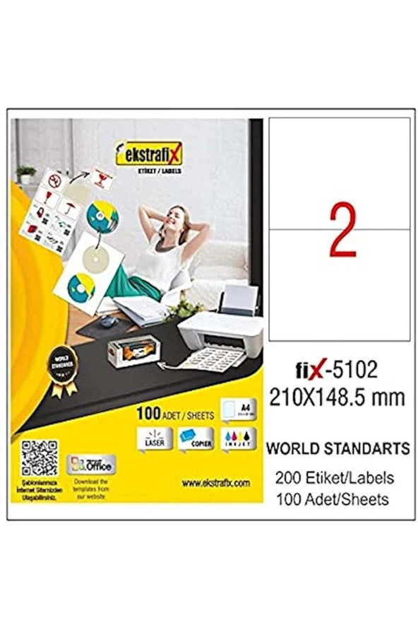 Ekstrafix Laser Etiket 210 x 148.5 mm Lazer Yazıcı Etiketi ürün görseli 1