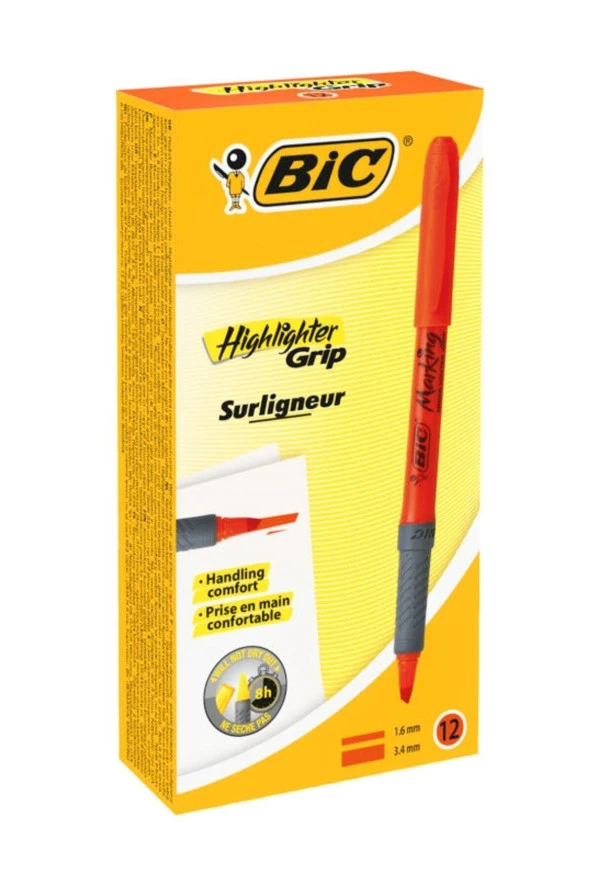 Bic Fosforlu Kalem Brite Line Grip Turuncu Kalem Tipi (12 Li Paket) ürün görseli 1