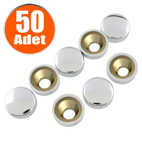 Dekoratif Vida Kapağı Kapatıcı 15 mm Parlak Krom Metal Vida Tapası Tıpası (50 ADET) ürün görseli 1