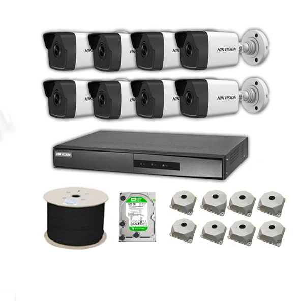 Hikvision 2mp Mikrofonlu 8 Kameralı 2TB Disk Tak Çalıştır Hazır IP Kamera Seti ürün görseli 1