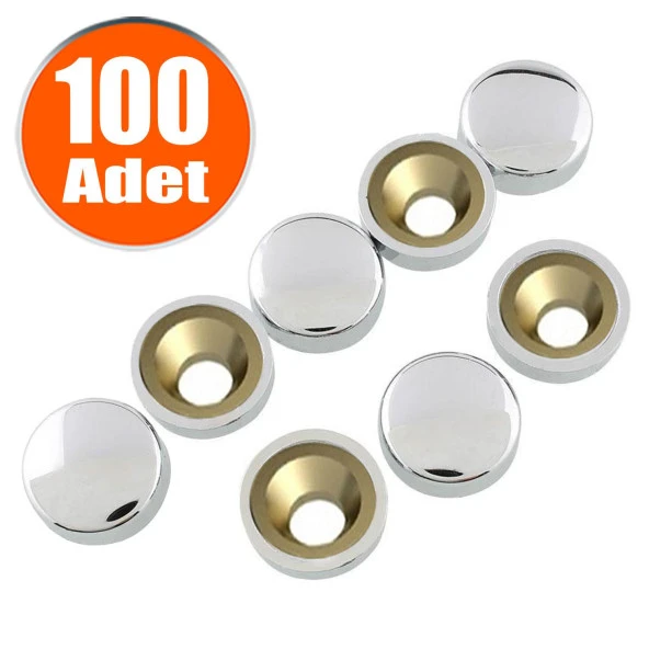 Dekoratif Vida Kapağı Kapatıcı 15 mm Parlak Krom Metal Vida Tapası Tıpası (100 ADET) ürün görseli 1