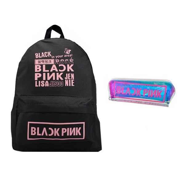 Siyah Blackpink Sırt Okul Çantası Ve Hologram Kalemlik İkili Set ürün görseli 1