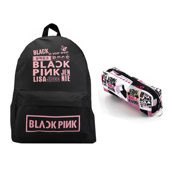 Siyah Blackpink Baskılı Sırt Okul Çantası Ve Kalemlik Set ürün görseli 1