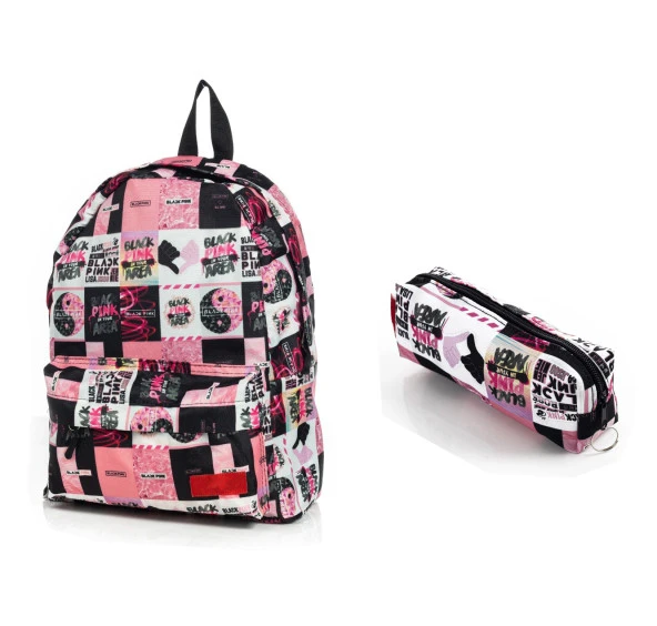 Pembe Blackpink Baskılı Sırt Okul Çantası Ve Kalemlik Set ürün görseli 1