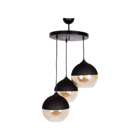 MYLİGHTS  RUSTİK BAL CAMLI  ÜÇLÜ AVİZE CAMLAR 20 CM TABAN  30 CM ürün görseli 1