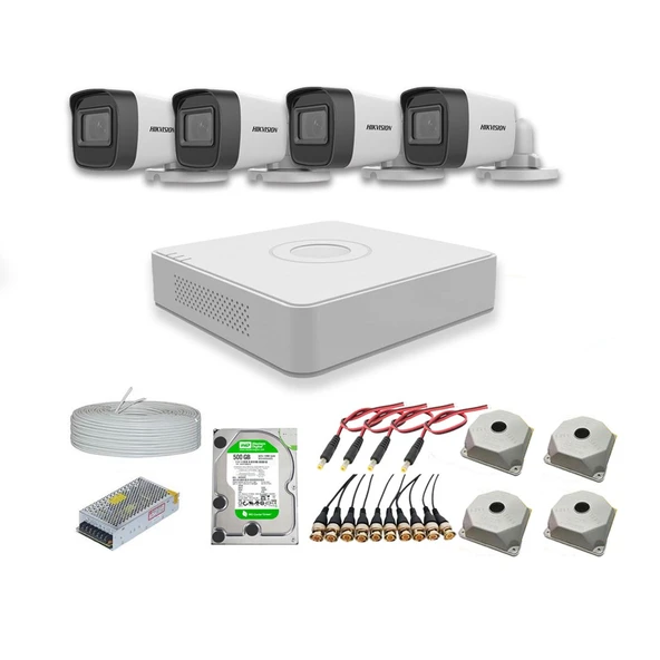 Hikvision 2mp 4 kameralı Dış ortam AHD HD-TVI Full Kamera Seti 4TB Disk ürün görseli 1