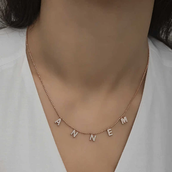 ​Gümüş Rose Annem Yazılı Bayan Kolye - Resim 5