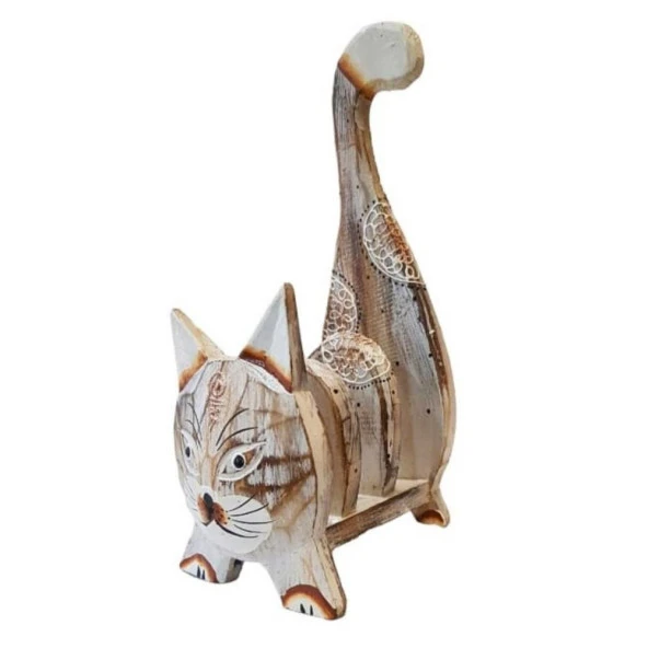 Ahşap Acık Kahverengi Kedi Kartlık Peçetelik ürün görseli 1