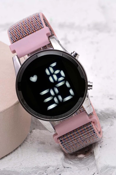 Şık Pembe Renk Cırtlı Yapışır Kordon Dijital Led Bileklik Saat ST-304056 ürün görseli 1