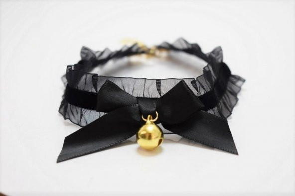 Siyah Dantelli Zilli Choker Tasma Kolye Kadın Kız - Resim 4