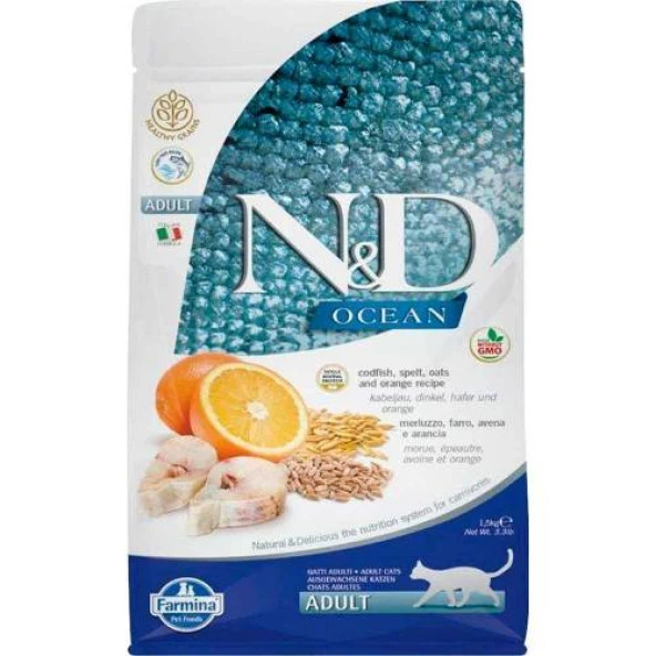 Nd Ocean Dusuk Tahilli Balikli Portakalli Kedi Mamasi 1.5 Kg ürün görseli 1