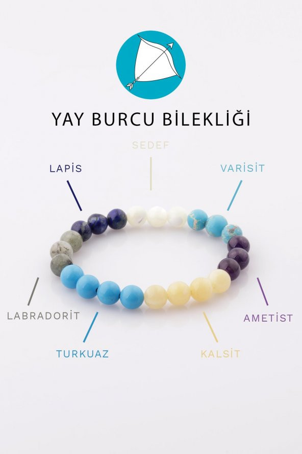 Yay Burcu Taşlarından Oluşan Doğal Taş Bileklik 8 mm Küre Kesim - Burç Bilekliği ürün görseli 1