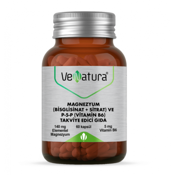 VeNatura Magnezyum (Bisglisinat+Sitrat) ve P5P (Vitamin B6) 60 Kapsül ürün görseli 1