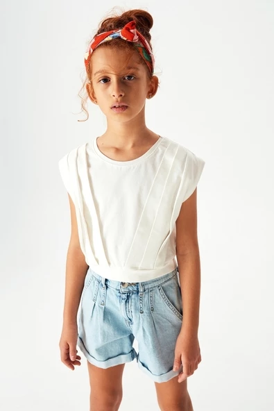 NK Kids Ekru Kız Çocuk Pileli Bluz ürün görseli 1