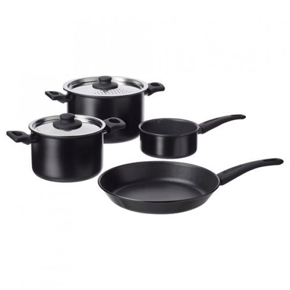 4 Parça Modern Tencere Seti IKEA MeridyenDukkan Siyah-Yapışmaz Yüzey Alüminyum-Teflon Set ürün görseli 1