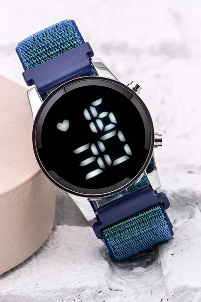 Yeni Cırtlı Yapışır Lacivert Kordon Dijital Led Unisex Kadın Erkek Kol Saat ST-304060 ürün görseli 1