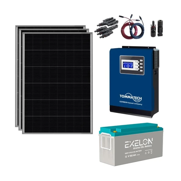 Güneş Enerjisi Bağ Evi Solar Paketi 1KVA İnverter 250W Güneş Paneli 150AH Jel Akü ürün görseli 1