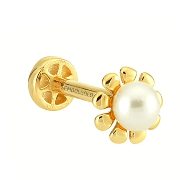 Altın İnci Tragus Piercing 14 Ayar - Resim 2