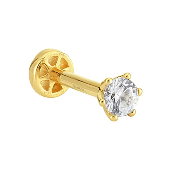 Altın Tektaş Tragus Piercing 14 Ayar - Resim 2