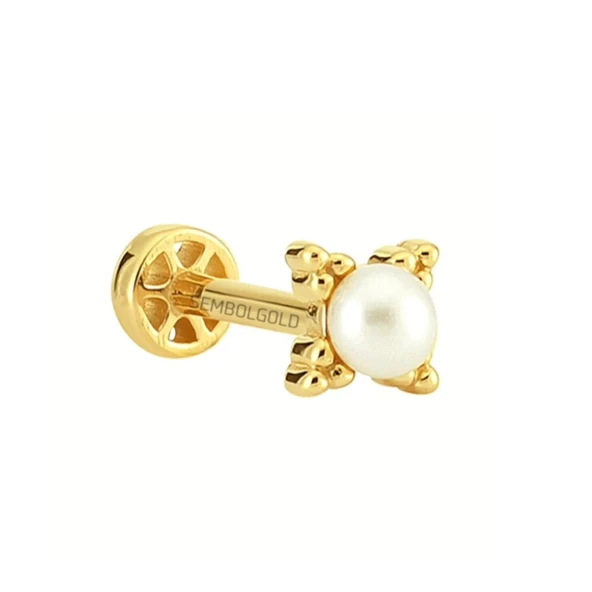 Altın İnci Tragus Piercing 14 Ayar - Resim 2
