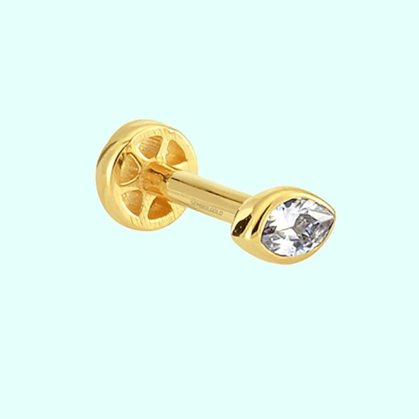 Altın Göz Tektaş Tragus Piercing 14 Ayar ürün görseli 1