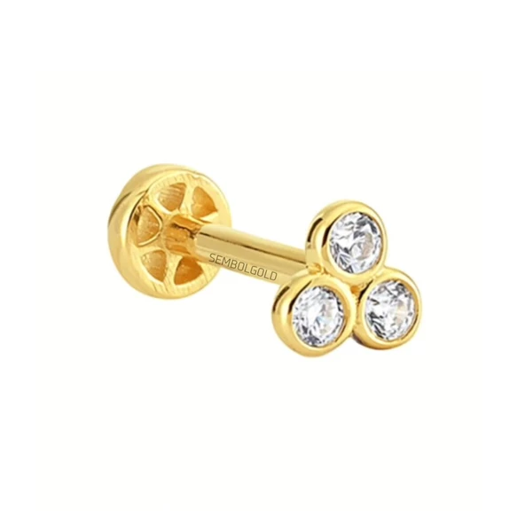 Altın Üçtaş Tragus Piercing 14 Ayar - Resim 2
