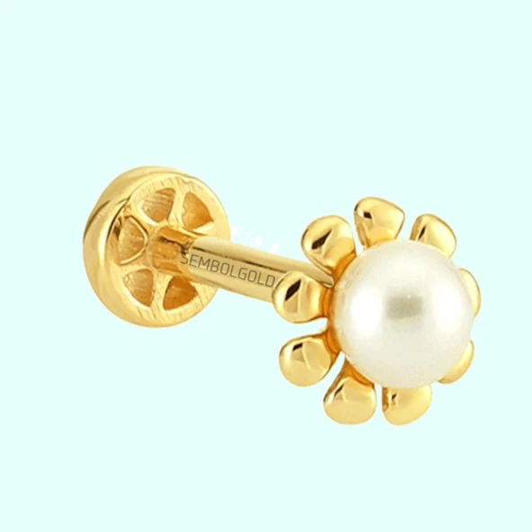 Altın İnci Tragus Piercing 14 Ayar ürün görseli 1