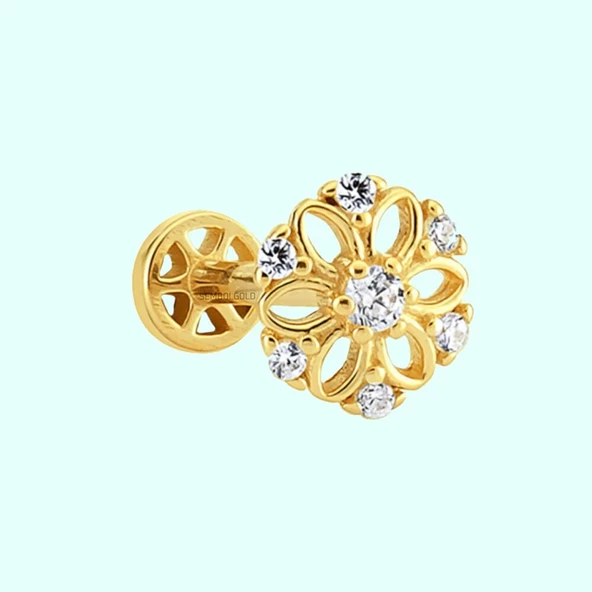 Altın Çiçek Tragus Piercing 14 Ayar ürün görseli 1