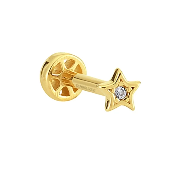 Altın Yıldız Tragus Piercing 14 Ayar - Resim 2