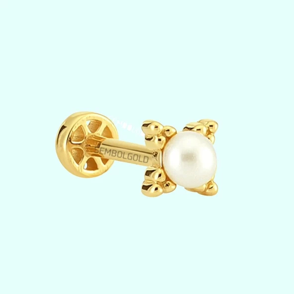 Altın İnci Tragus Piercing 14 Ayar ürün görseli 1
