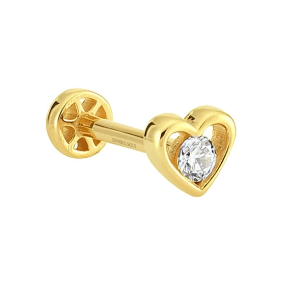 Altın Kalp Tektaş Tragus Piercing 14 Ayar - Resim 2