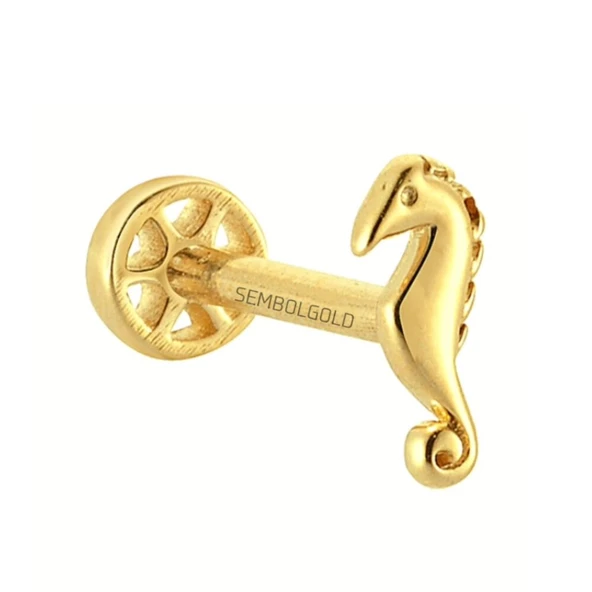 Altın Deniz Atı Tragus Piercing 14 Ayar - Resim 2