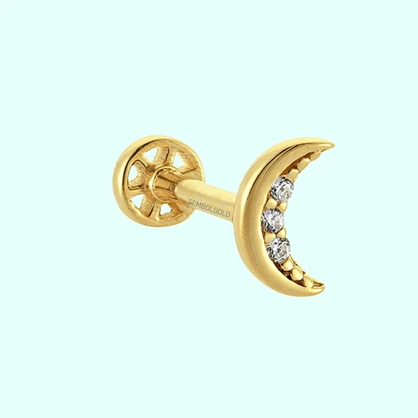 Altın Ay Tragus Piercing 14 Ayar ürün görseli 1