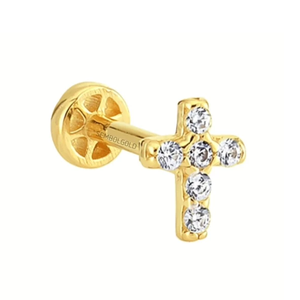 Altın Hac Tragus Piercing 14 Ayar - Resim 2