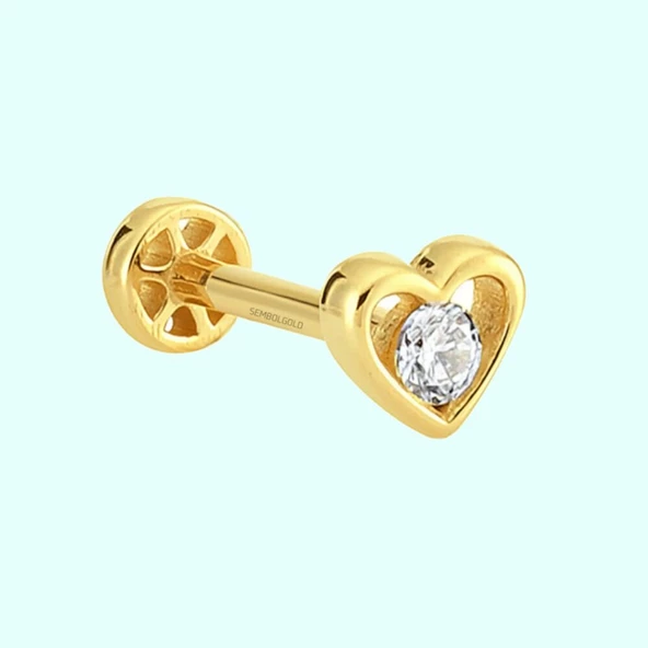 Altın Kalp Tektaş Tragus Piercing 14 Ayar ürün görseli 1
