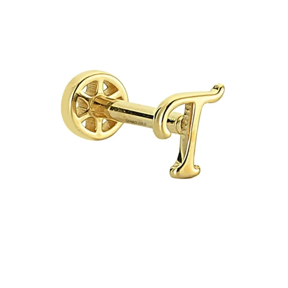 Altın Piercing -T- Harf 14 Ayar Tragus - Resim 2