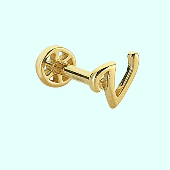 Altın Piercing -V- Harf 14 Ayar Tragus ürün görseli 1