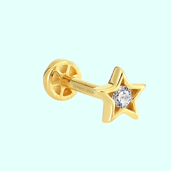 Altın Taşlı Yıldız Tragus Piercing 14 Ayar ürün görseli 1