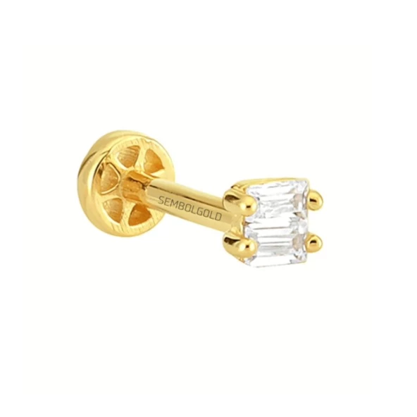 Altın Baget Tragus Piercing 14 Ayar - Resim 2