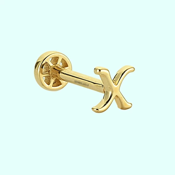 Altın Piercing -X- Harf 14 Ayar Tragus ürün görseli 1