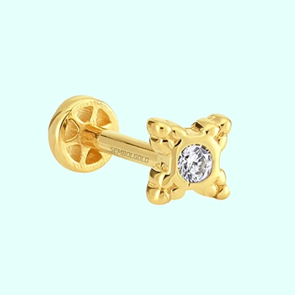 Altın Taşlı Tragus Piercing 14 Ayar ürün görseli 1