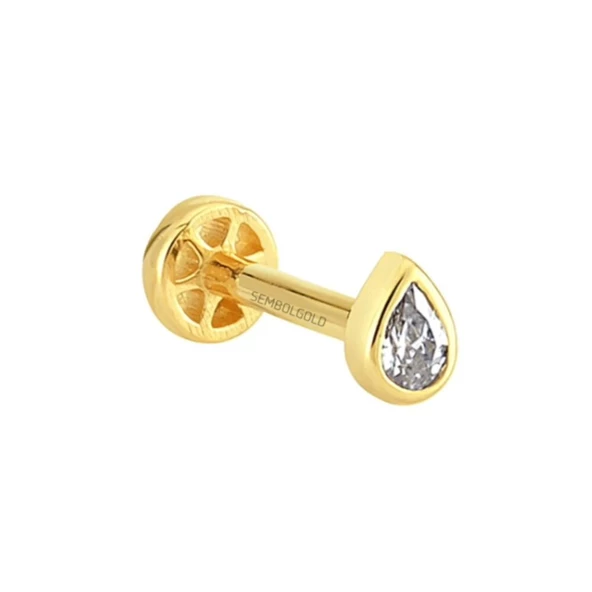 Altın Damla Tragus Piercing 14 Ayar - Resim 2