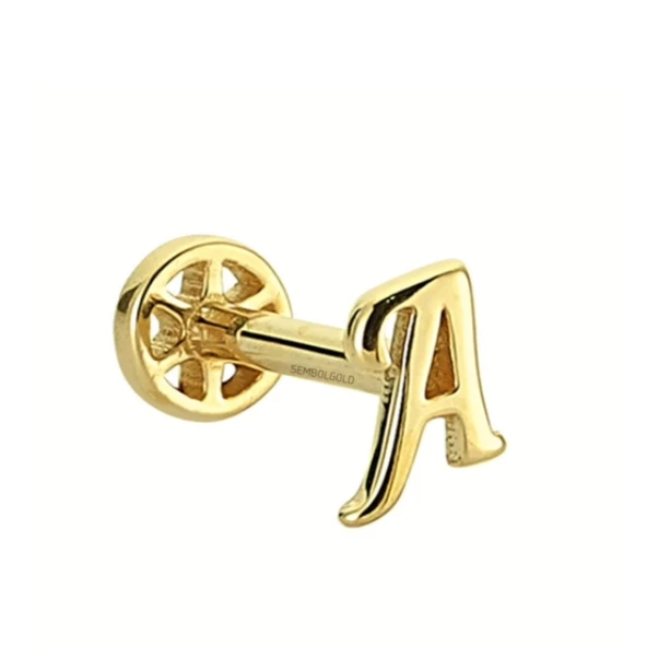 Altın Piercing -A- Harf 14 Ayar Tragus - Resim 2