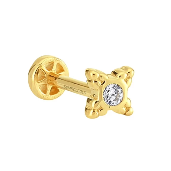 Altın Taşlı Tragus Piercing 14 Ayar - Resim 2