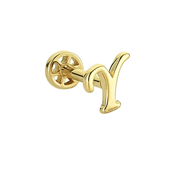 Altın Piercing -Y- Harf 14 Ayar Tragus - Resim 2