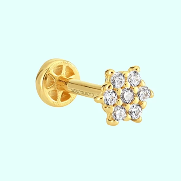 Altın Taşlı Tragus Piercing 14 Ayar ürün görseli 1