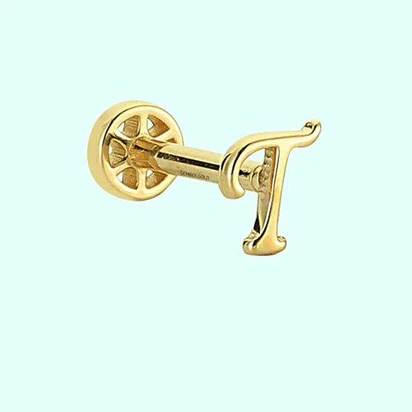 Altın Piercing -T- Harf 14 Ayar Tragus ürün görseli 1